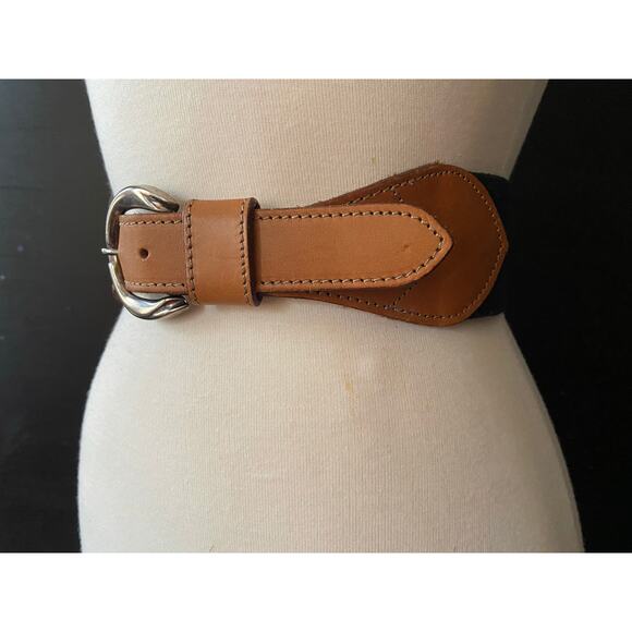 GAP Wide Black Stretch Waist Belt w/Leather Trim sz M - Picture 2 of 12